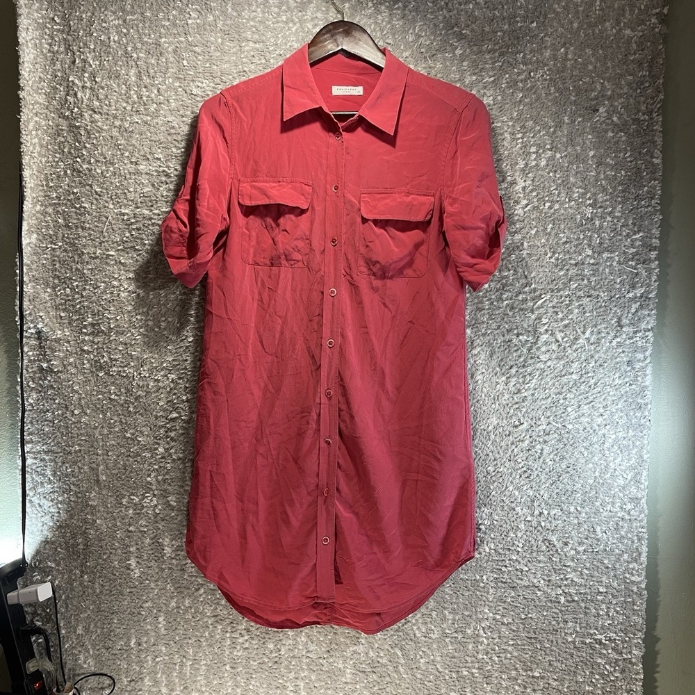 Equipment Femme Pink Red Silk Shirt‎ Dress Button Up S Preppy Lightweight READ